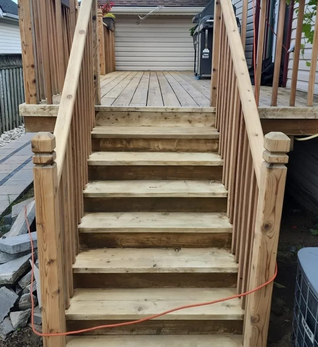 Deck stairs washed and sanded, ready for stain